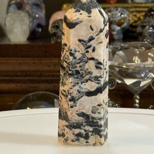 Polished Pink and Black Dendritic Stone Tower